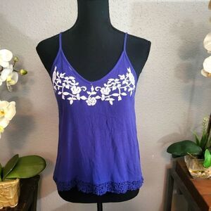 Fun2fun Anthropologie Tank Top blue embroidered